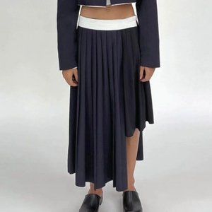 Zara Navy Asymmetrical Pleated Midi skirt